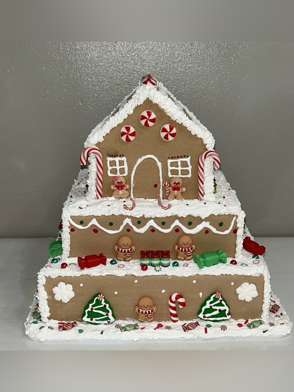 Fake Cake Gingerbread House Holiday Decor in Red & Green Handmade